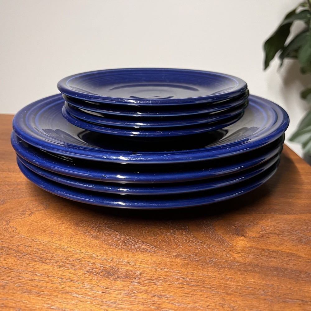 8 Pc Fiesta Cobalt Blue Plate Set Dinner & Salad HLC Homer Laughlin USA - Picture 2 of 4